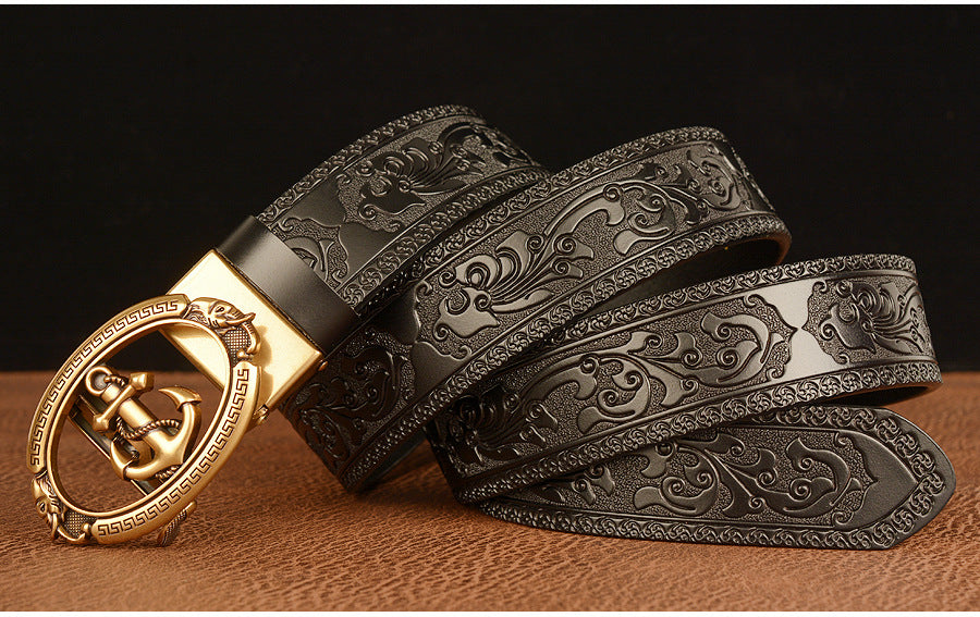 Men Cowhide Anchor Buckle Leather Belt