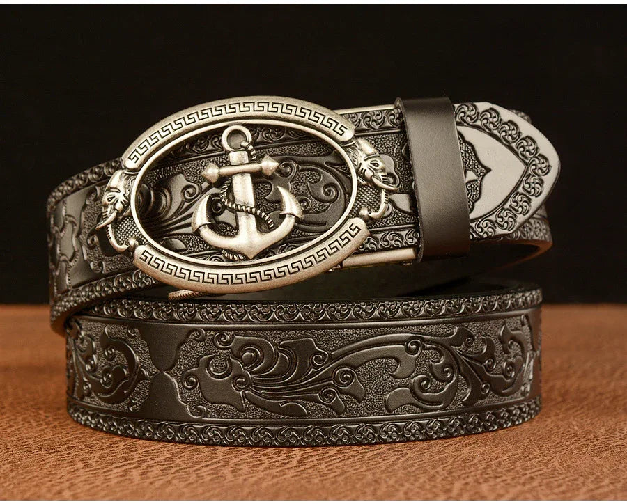 Men Anchor Buckle Western Leather Belt