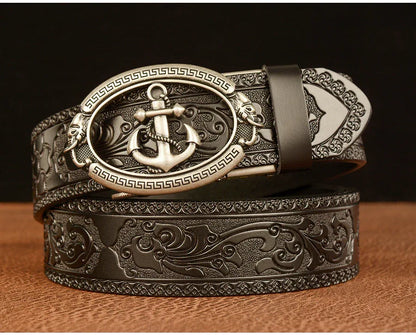 Men Anchor Buckle Western Leather Belt