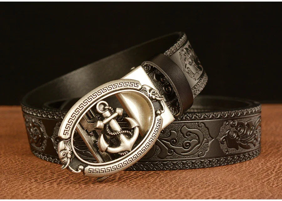 Men Anchor Buckle Western Leather Belt