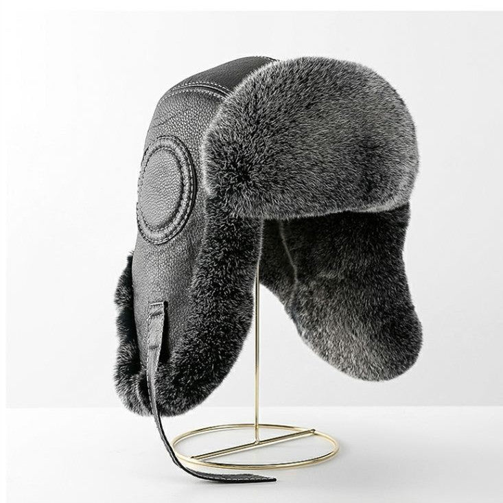 Men's Sheepskin Trapper Hat with Rabbit Fur Ear Flaps