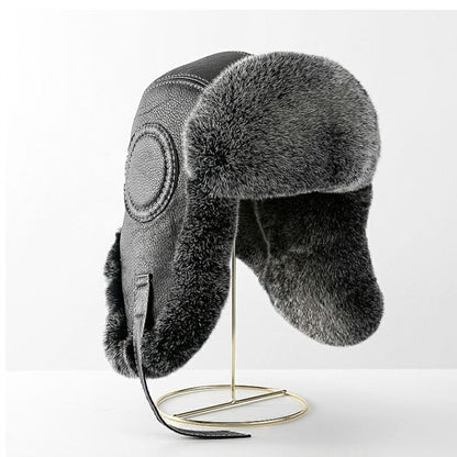 Men's Sheepskin Trapper Hat with Rabbit Fur Ear Flaps