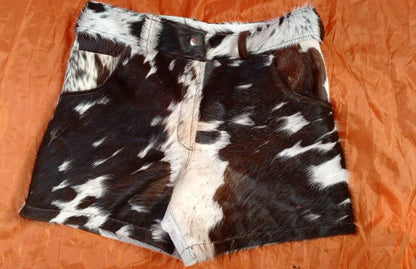 Real Black and Brown Cowhide Shorts Handmade in Hair On Leather