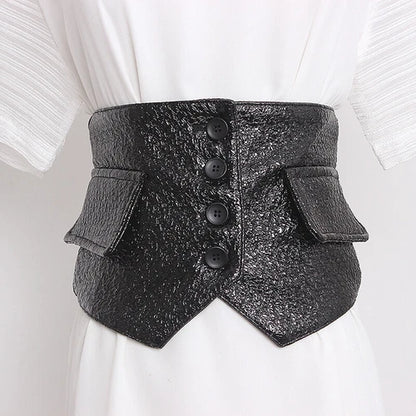 Women's faux leather corset belt with button fastening