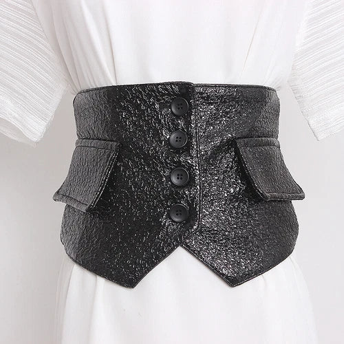 Women's faux leather corset belt with button fastening