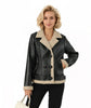 faux leather jacket with shearling women black beige