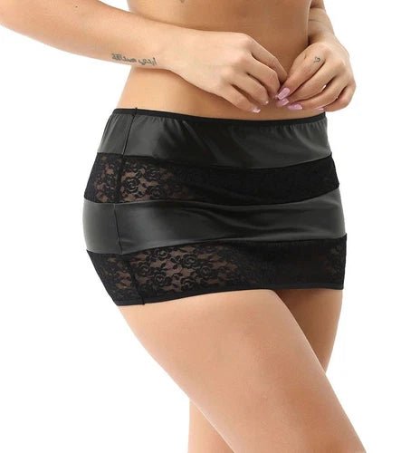 High-rise faux leather lace mini skirt women