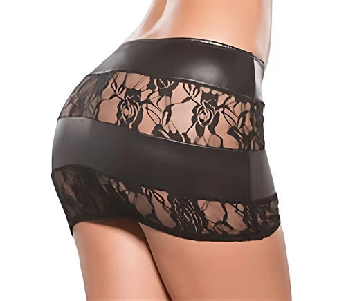 High-rise faux leather lace mini skirt women