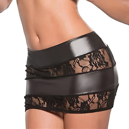 High-rise faux leather lace mini skirt women