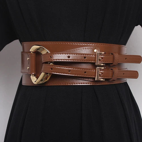 Double prong corset belt for women faux leather 3