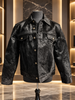 Black Cowhide Jacket in Genuine Hair-On Leather for Men