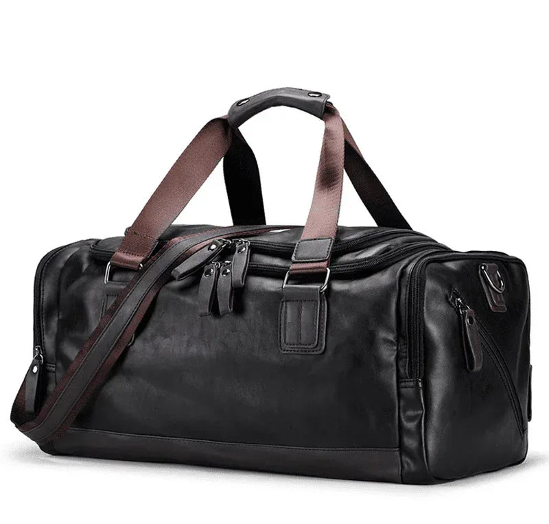 Black Leather Duffle Bag Travel Luggage