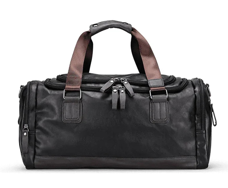 Black Leather Duffle Bag Travel Luggage