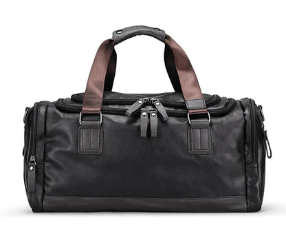 Black Leather Duffle Bag Travel Luggage