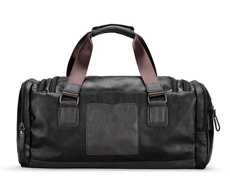 Black Leather Duffle Bag Travel Luggage