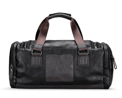 Black Leather Duffle Bag Travel Luggage