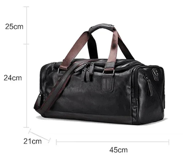 Black Leather Duffle Bag Travel Luggage