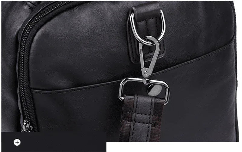 Black Leather Duffle Bag Travel Luggage