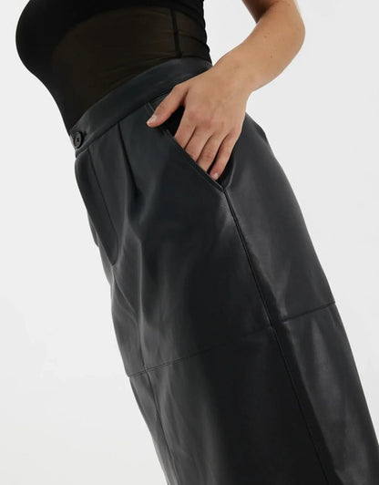 Black Leather High Waist Maxi Skirt
