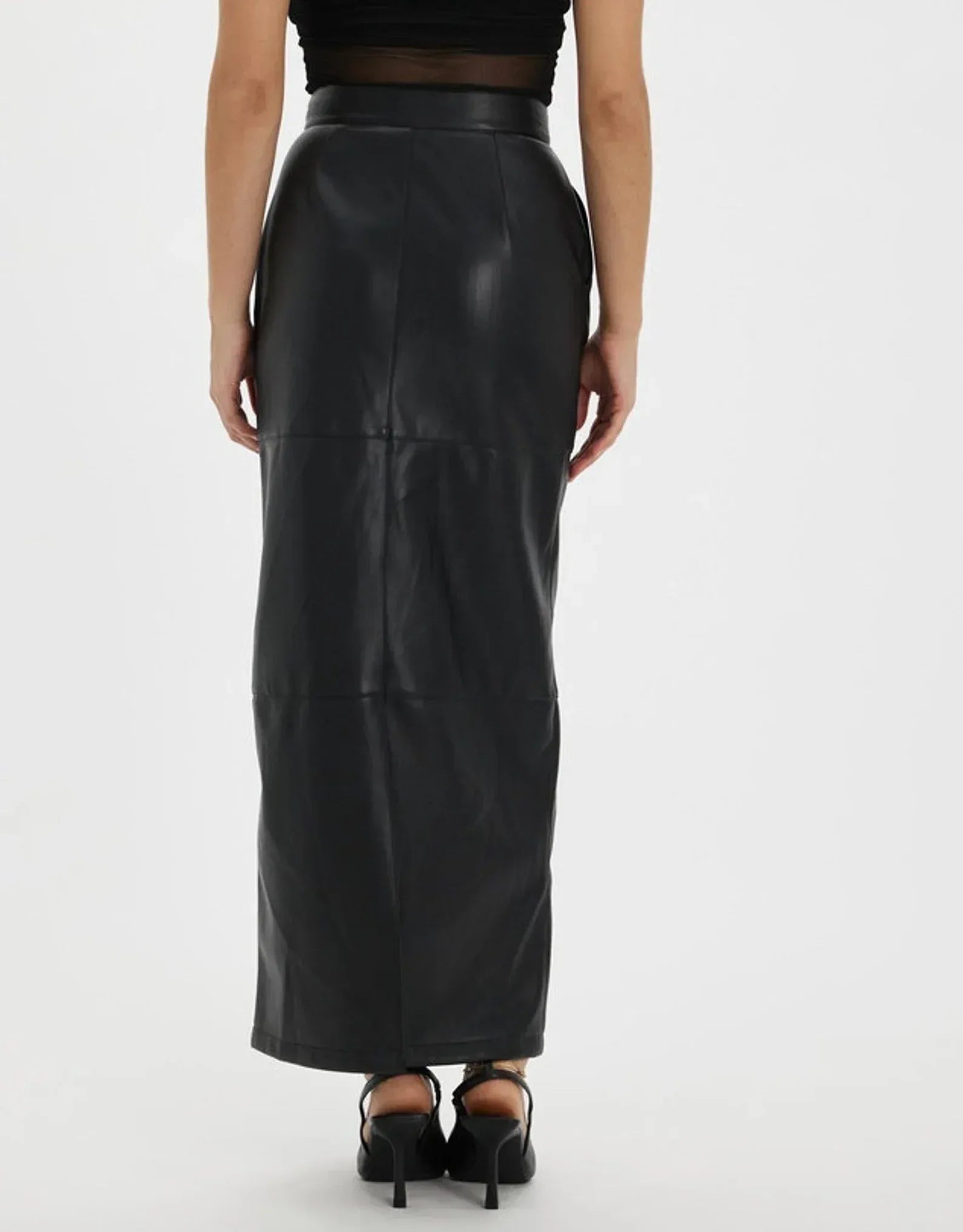 Black Leather High Waist Maxi Skirt