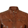 Brown Leather Jacket for Women Slim Fit Biker Style