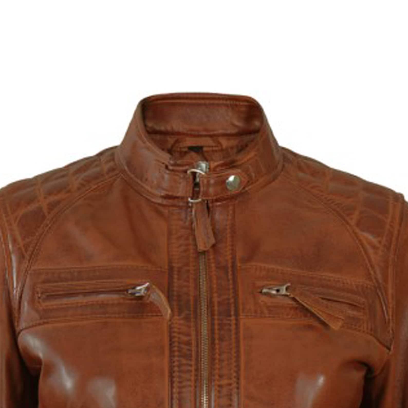 Brown Leather Jacket for Women Slim Fit Biker Style