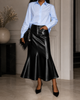 Leather maxi skirt black mermaid hem