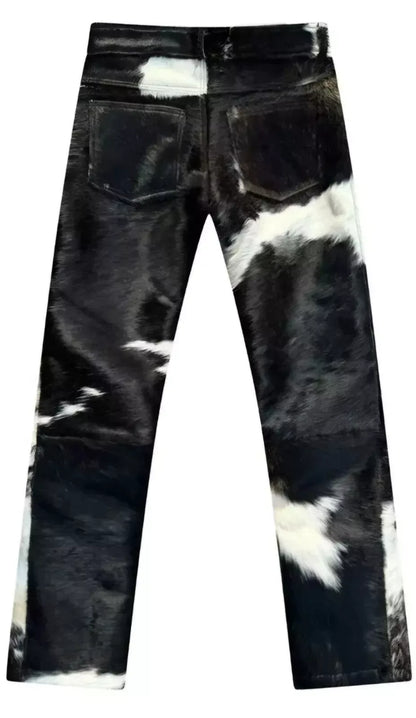 Black White Cowhide Pants Men Real Hair On Hide Trousers