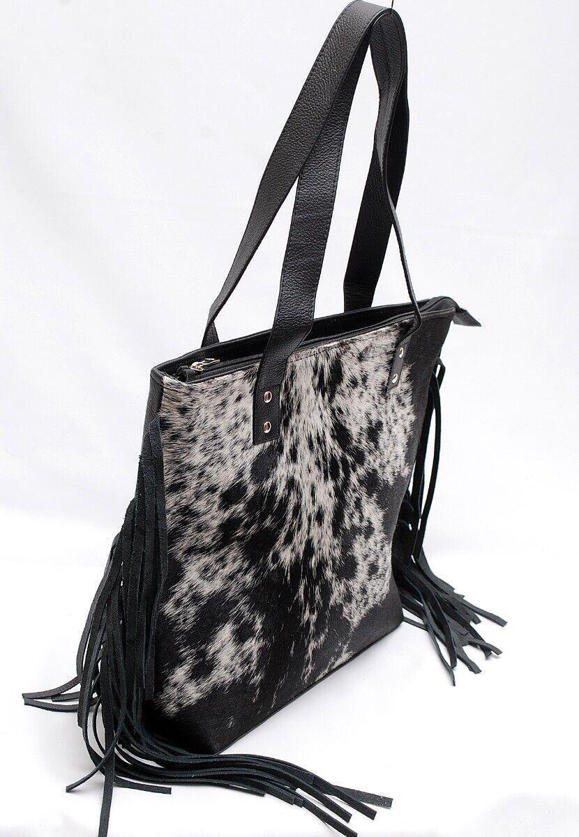 Cowhide Shoulder Purse With Fringes