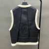 Leather Black Aviator Vest With Cream Shearling Trim