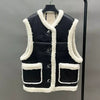 Leather Black Aviator Vest With Cream Shearling Trim