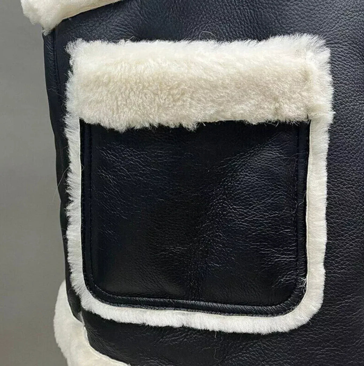 Leather Black Aviator Vest With Cream Shearling Trim