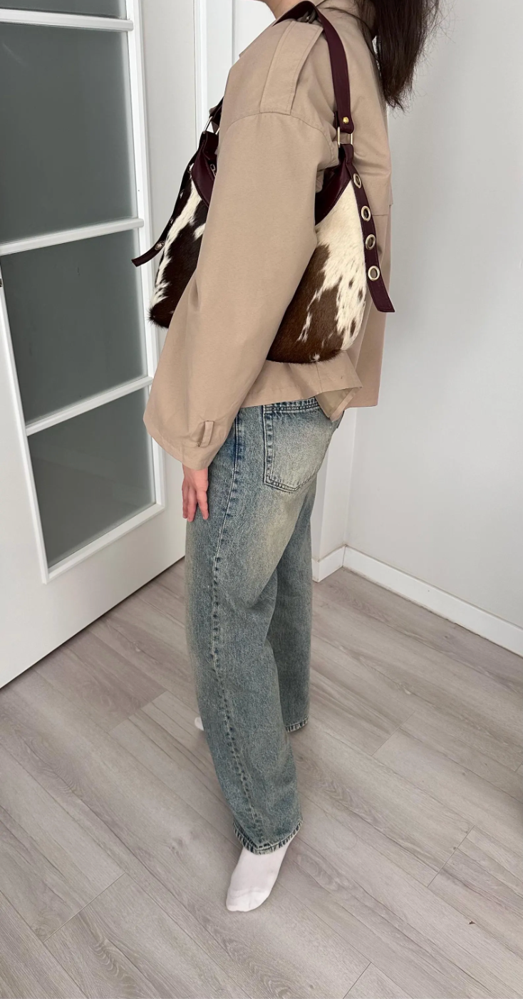 Cowhide shoulder bag black white western purse
