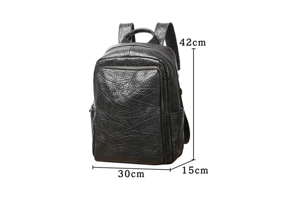Men’s Black Leather Laptop Backpack with Trolley Sleeve