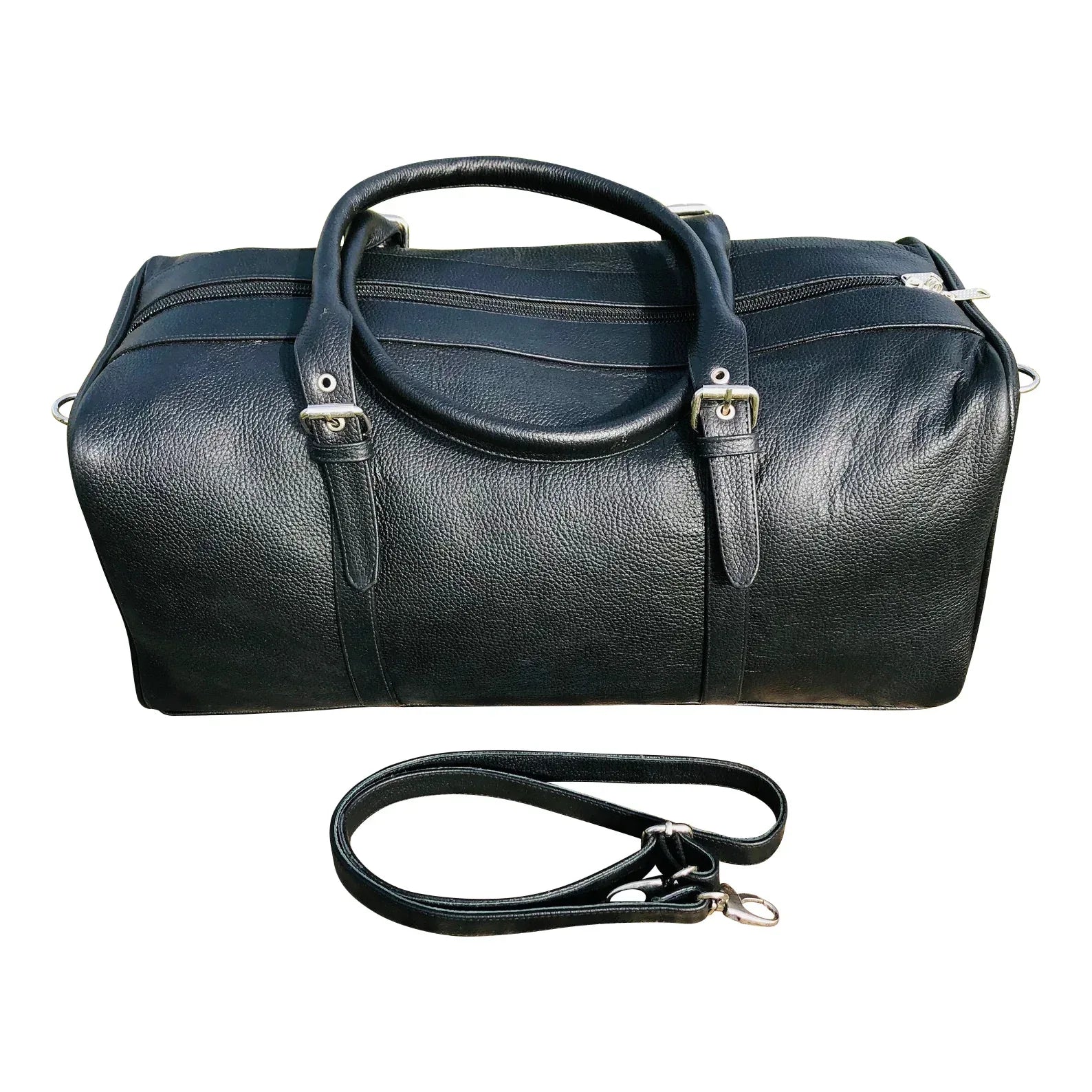 Black Leather Weekender Bag Travel Duffel