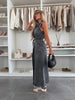 Black Denim Maxi Dress for Women Sleeveless Button Front
