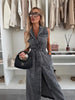 Black Denim Maxi Dress for Women Sleeveless Button Front