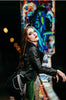 brown faux leather biker jacket women belted cropped fit