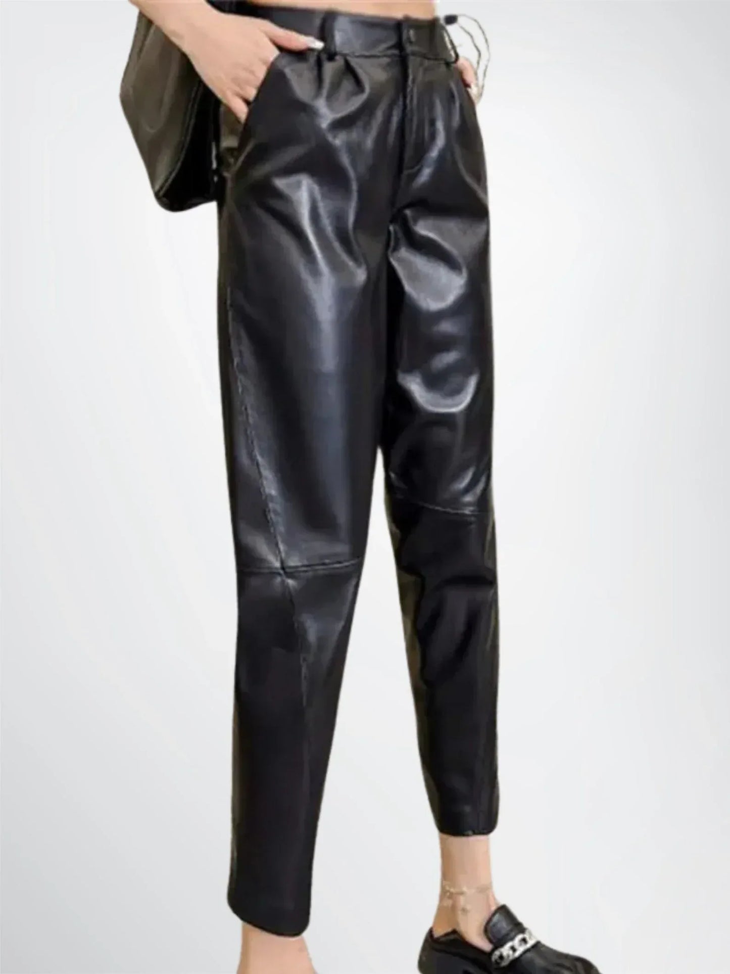 Women's High Waisted Black Leather Pants