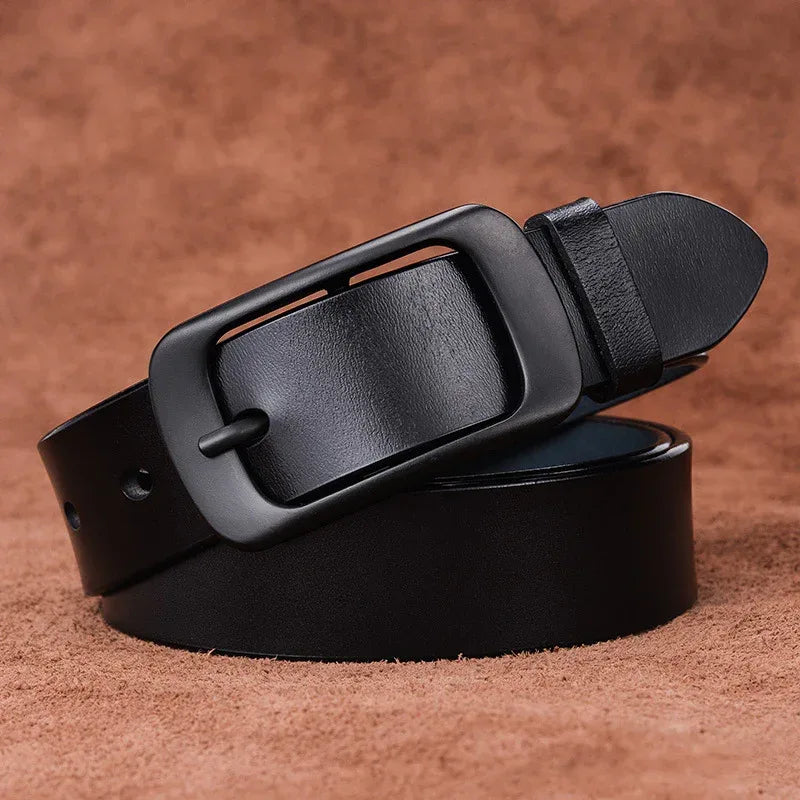 Women's Genuine Cowhide Leather Belt with Black Buckle