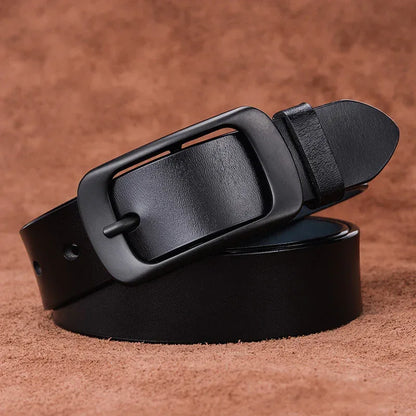 Women's Genuine Cowhide Leather Belt with Black Buckle