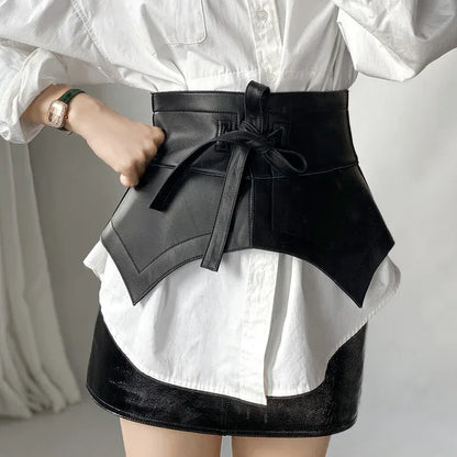 Women’s Leather Corset Waist Belt with Tie Front