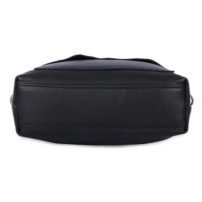 Black leather messenger bag for women | crossbody work bag