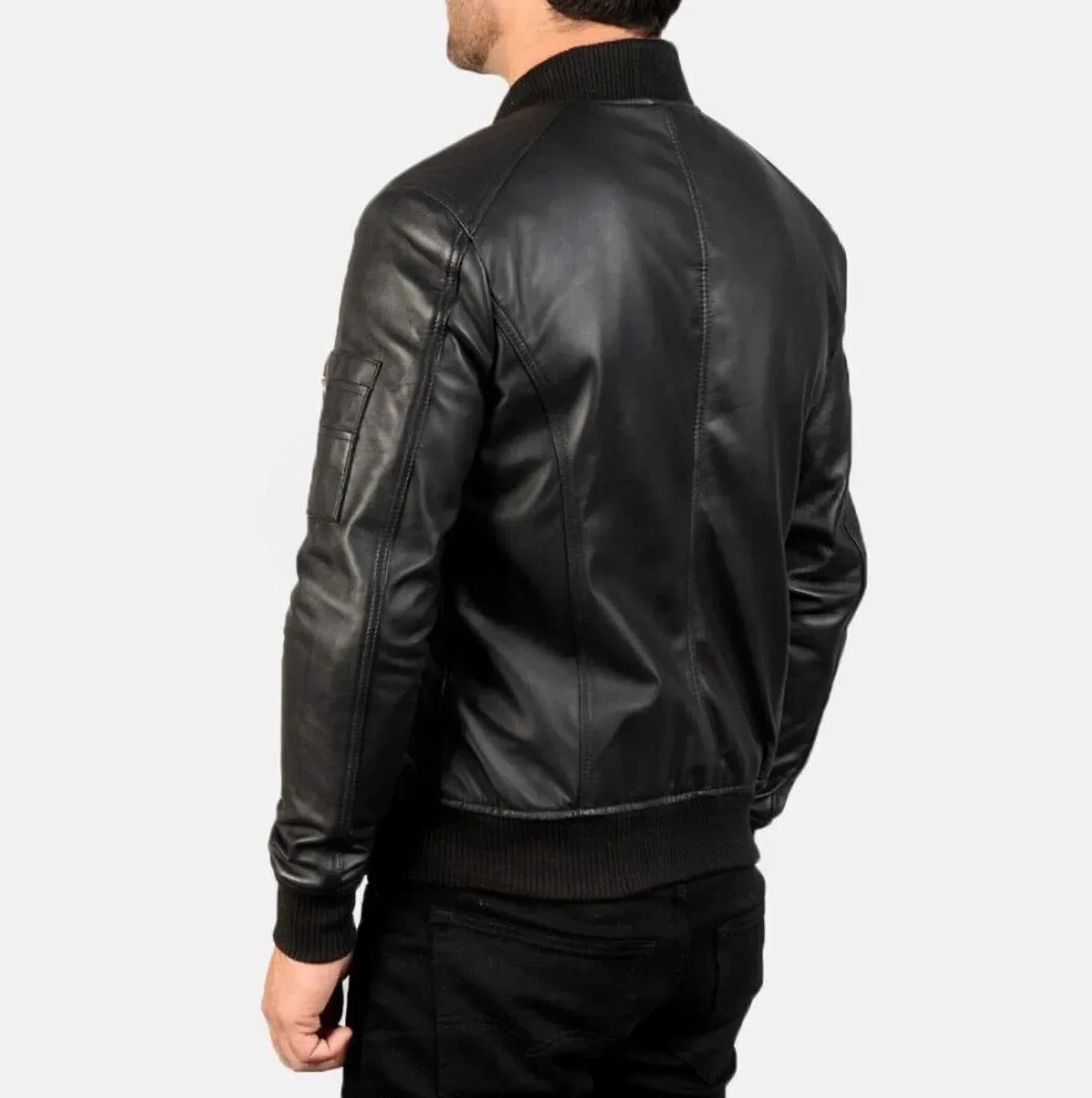 Black Leather Biker Jacket for Men Slim Fit