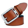 Men’s Cowhide Belt with Rectangular Silver Buckle Light Brown S