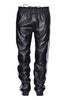 Black leather joggers mens style featuring two white outer-leg stripes.