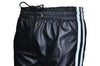 Black leather jogging pants with sporty double side stripes