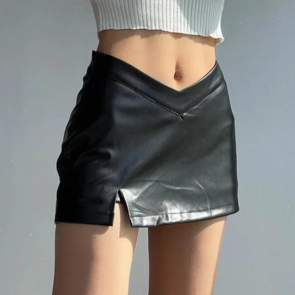 Above Knee Causal PU Leather Short Skirts Black Mini