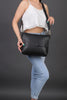 Black leather messenger bag for women | crossbody work bag