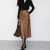 Women’s Genuine Leather Midi Skirt with Front Slit 2 S